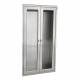 The image shows a Blickman Table Accessories Cabinet with Glass Doors - 35" W x 60" H x 18" D. This product will come with solid stainless steel doors.