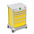 DETECTO 2022724 MobileCare Series Medical Cart - Yellow, Five 23" Wide Drawers with Quick Release Lock, 1 Handrail