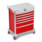 DETECTO 2022899 MobileCare Series Medical Cart - Red, Six 29" Wide Drawers with Electronic Individual Drawer Lock & Sensor, 1 Handrail
