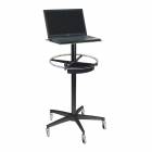 The OmniMed 350300 Computer Monitor Stand is shown with additional items (Laptop, Wheel Ring Handle, and Poly Tray) that are NOT included.