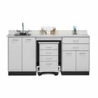 Clinton 48072SL Classic Laminate 72" Wide Cart-Mate Cabinet with Centered 4-Drawer Cart, Left Side Double Doors in Gray Finish. NOTE: Supplies and Optional Sink Model 022 are NOT included.