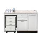 Clinton 58060L Fashion Finish 60" Wide Cart-Mate Cabinet with Left Side 4-Drawer Cart in Arctic White Finish and White Carrara Countertop. NOTE: Supplies and Optional Sink Model 022 are NOT included.