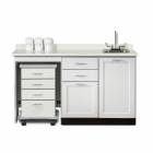 Clinton 58060L Fashion Finish 60" Wide Cart-Mate Cabinet with Left Side 4-Drawer Cart in Arctic White Finish and White Carrara Countertop. NOTE: Supplies and Optional Sink Model 022 are NOT included.
