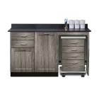 Clinton 58060MR Fashion Finish 60" Wide Cart-Mate Cabinet with Right Side 4-Drawer Cart, Middle Single Door in Metropolis Gray and Black Alicante Countertop. NOTE: Supplies and Optional Sink Model 022 are NOT included.
