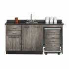 Clinton 58066MR Fashion Finish 66" Wide Cart-Mate Cabinet with Right Side 4-Drawer Cart, Middle Double Doors in Metropolis Gray Finish and Black Alicante Laminate Countertop. NOTE: Supplies and Optional Sink Model 022 are NOT included.