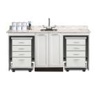 Clinton 58072D Fashion Finish 72" Wide Cart-Mate Cabinet with Dual 4-Drawer Carts, Middle Double-Door in Arctic White Color, and Classic Marble Countertop (Sundry Jars, Sink, and Faucet Sold Separately; Organizer Holder & Scissors NOT Included)