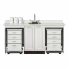Clinton 58072D Fashion Finish 72" Wide Cart-Mate Cabinet with Dual 4-Drawer Carts  in Arctic White Finish and White Carrara Laminate Countertop. NOTE: Supplies and Optional Sink Model 022 are NOT included.