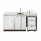 Clinton 58072MR Fashion Finish 72" Wide Cart-Mate Cabinet with Right Side 4-Drawer Cart, Middle Double Doors in Arctic White Finish and White Carrara Laminate Countertop. NOTE: Supplies and Optional Sink Model 022 are NOT included.