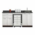 Clinton 58072SR Fashion Finish 72" Wide Cart-Mate Cabinet with Centered 4-Drawer Cart, Right Side Double Doors in Arctic White Finish and Black Alicante Laminate Countertop. NOTE: Supplies and Optional Sink Model 022 are NOT included.