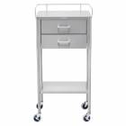 Blickman SS Anesthesia Utility Table with Guard Rail and Two Drawers