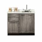 Clinton Fashion Finish Metropolis Gray 42" Wide Base Cabinet Model 8642 shown with White Carrara Postform Countertop with Sink and Wing Lever Faucet Model 42P