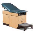 Clinton 8890 Family Practice Table with Step Stool. Color shown with a Maple Laminate Base and Slate Blue Upholstery Top.