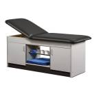 Clinton Cabinet Style Treatment Table with Two Closed Door and Open Center Shelf - Black Upholstery and Gray Laminate (The Items in the Cabinets are Not Included.)