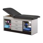 Clinton 98013 Series Cabinet Style Treatment Table with Two Open Storage and Center Drawers - Black Upholstery and Gray Laminate (The Items in the Cabinets are Not Included.)