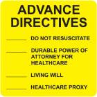 ADVANCE DIRECTIVES Label - Size 2 1/2"W x 2 1/2"H - Fluorescent Yellow