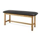 CanDo® Treatment Table with Flat Top and H-Brace (Shown in Black Upholstery and Natural Wood Finish)