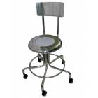 MRI Non-Magnetic Adjustable Height Stainless Steel Stool with Backrest & Dual Wheel Casters