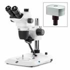 Globe Scientific ENZ-1703-P-DC18 NexiusZoom EVO Trinocular Stereo Microscope, HWF 10x/23mm Eyepieces, Plan Achromatic 0.65x - 5.5x Zoom Objective, Pillar Stand, CMEX-18 Pro Camera