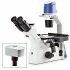 Globe Scientific EOX-2053-PLPH-DC18 Oxion Inverso Trinocular Inverted Microscope, HWF Plan 10x/22mm Eyepieces, Quintuple Nosepiece with Plan Phase PLPH, Mechanical Stage, CMEX-18 Pro Camera