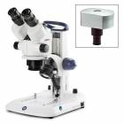 Globe Scientific ESB-1903-DC18 StereoBlue Trinocular Stereo Microscope, WF 10x/21mm Eyepieces with Eyecups, 0.7x - 4.5x Zoom Objective, Rack and Pinion Stand, CMEX-18 Pro Camera