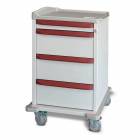 Capsa M-Series M3PC Standard Punch Card Medication Cart with (1) 3.75" Supply Drawer, (3) 10" Punch Card Drawers, Key Lock, Cranberry Accent Color