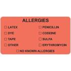 ALLERGIES Label - Size 3 1/4"W x 1 3/4"H