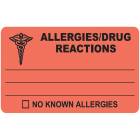 ALLERGIES DRUG REACTIONS Label - Size 4"W x 2 1/2"H