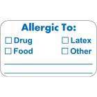 ALLERGIC TO Label - Size 1 1/2"W x 7/8"H - Blue on White