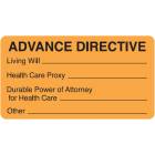 ADVANCE DIRECTIVE Label - Size 3 1/4"W x 1 3/4"H - Fluorescent Orange