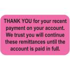 THANK YOU FOR YOUR RECENT PAYMENT Label - Size 1 1/2"W x 7/8"H