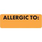 ALLERGIC TO Label - Size 3"W x 1"H - Fluorescent Orange