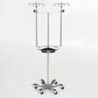 MidCentral Medical MCM286 Stainless Steel Double IV Pole with Steering Wheel and Tray