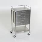 MidCentral Medical MCM523 Stainless Steel Utility Table with 4 Drawers, Lower Shelf and 3-Sided Top-Guardrail