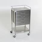 MidCentral Medical MCM523 Stainless Steel Utility Table with 4 Drawers, Lower Shelf and 3-Sided Top-Guardrail
