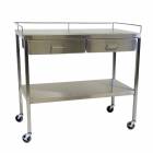 MidCentral Medical MCM524 Stainless Steel Utility Table 20" W x 38" L x 34" H, with 2 Drawers, Lower Shelf and 3-Sided Top-Guardrail