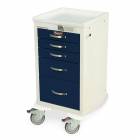 Harloff MDS1824EKC05 M-Series Mini Width Short Anesthesia Procedure Cart Five Drawers with Electronic Keypad Lock. Color shown with a White body and Navy drawers.