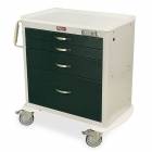 Harloff MDS3024E14 M-Series Standard Width Short Anesthesia Cart Four Drawers with Basic Electronic Pushbutton Lock. Cart shown with a Light Gray body color and a Forest Green drawer color.