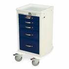 Harloff MPA1824EKC05 A-Series Lightweight Aluminum Mini Width Short Anesthesia Cart Five Drawers with Electronic Keypad Lock.  Color shown with a White body and Navy drawers.