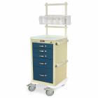 Harloff MPA1824K05+MD18-ANS A-Series Lightweight Aluminum Mini Width Short Anesthesia Cart Five Drawers with Key Lock, MD18-ANS Package.  Color shown with a Beige body and Hammertone Blue drawers.