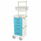 Harloff MPA1830E06+MD18-ANS A-Series Lightweight Aluminum Mini Width Tall Anesthesia Cart Six Drawers with Basic Electronic Pushbutton Lock, MD18-ANS Package.  Color shown with a White body and Light Blue drawers.