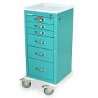 Harloff A-Series Lightweight Aluminum Mini Width Tall Anesthesia Cart Six Drawers with Key Lock