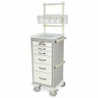 Harloff MPA1830K06+MD18-ANS A-Series Lightweight Aluminum Mini Width Tall Anesthesia Cart Six Drawers with Key Lock, MD18-ANS Package.  Color shown with a Light Gray body and White drawers.