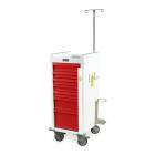 Harloff MRN7B-EMG Narrow Body MR-Conditional Emergency Cart Seven Drawers with Breakaway Lock, Accessory Package. Color shown with White body and Red drawers.