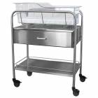 Stainless Steel Hospital Bassinet Carrier With Drawer & Bottom Shelf