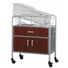 Stainless Steel Bassinet with Wood Front Drawer & Closed Cabinet