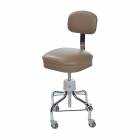 Pedigo P-51 Series Adjustable Square Seat Chrome Stool with Backrest, Casters, and Beige Upholstery