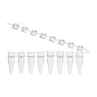 Globe Scientific PCR-STR-02D-ZIP 0.2 mL 8-Strip PCR Tube with Hinged Attached Cap Strip - Dome Cap