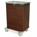 Harloff WV6520-CM Wood Vinyl Aluminum Tall Treatment Cart Four Drawers, Key Lock, Cherry Mahogany Finish Cabinet. Shown with Light Top option.