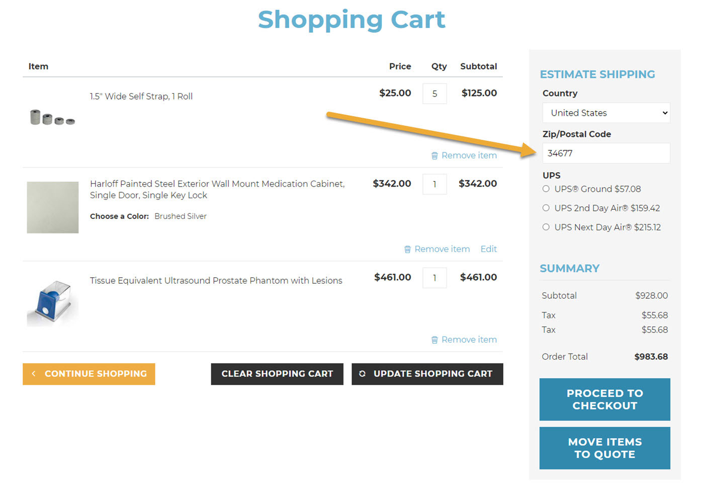 universal medical estimate shipping charges