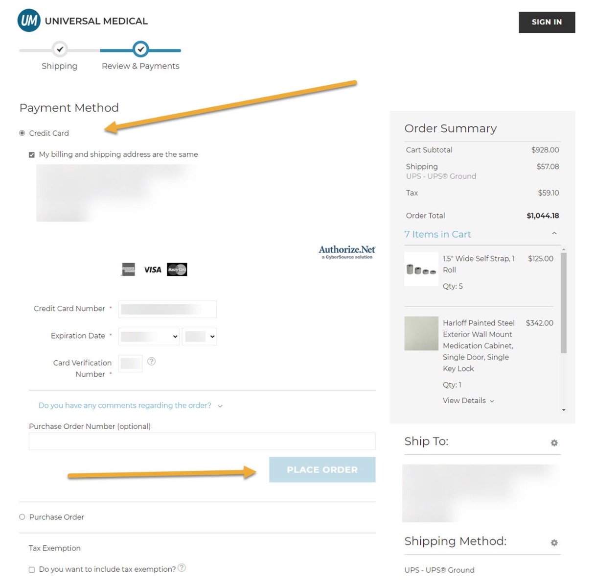 universal medical payment by credit card